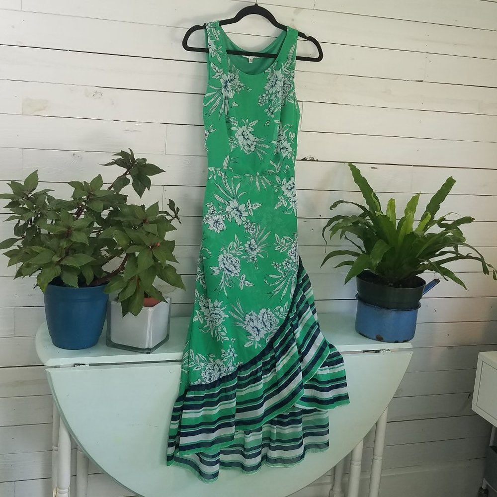 Sandra Darren Sleeveless Green Tropical Dress